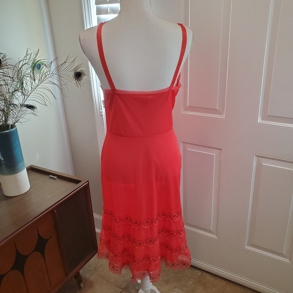Vintage Lace Semi Sheer Night Gown‎ Dress Coral Pink Sheer Midi length Fits 6/8 - Picture 7 of 15